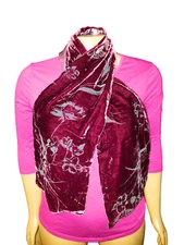 Echo Scarf Women's Burgundy Gray Floral Velvet