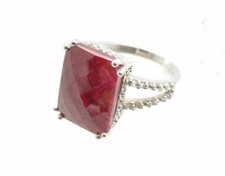 New 12.70 Carat Solitaire Ruby Cushion Cut Rhodium Over Sterling Silver Ring