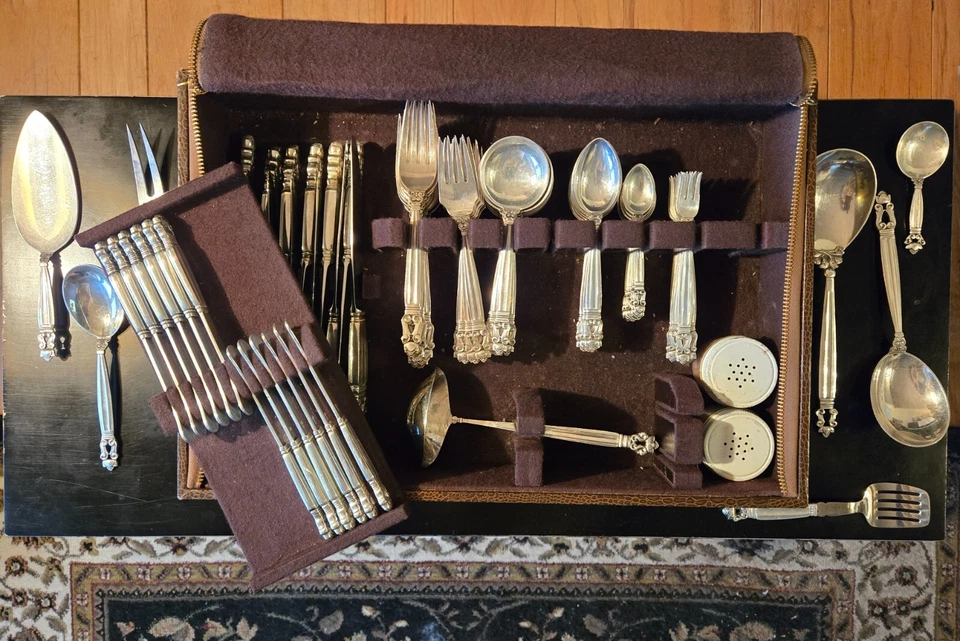 Juego de cubiertos Georg Jensen plata esterlina bellota, 12 ajustes, 104 piezas en total Foto 2 de 3