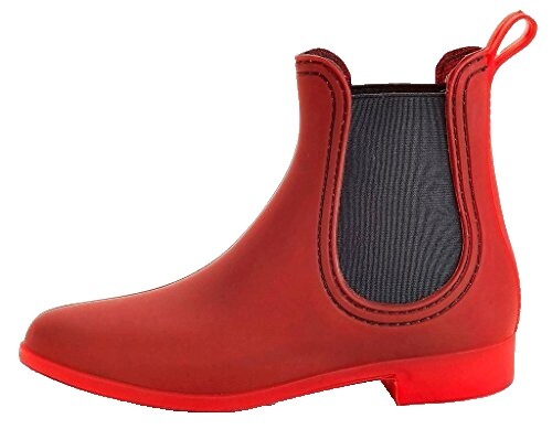Prada Red Rubber Rain Boots Ankle Logo Monolithic Chunky  display picture 1