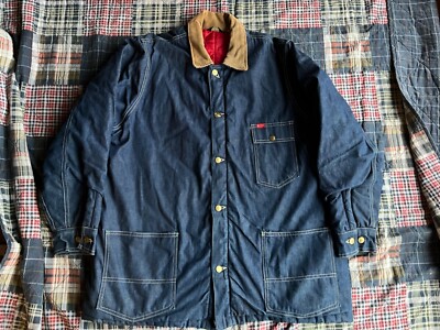 Vintage Big Smith Union Made Work Denim Jacket Red Quilted Liner Men s Sz 46