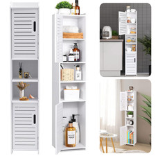 5 Tier White Bathroom Floor Cabinet Standing Storage Cupboard Door Wooden Shelve