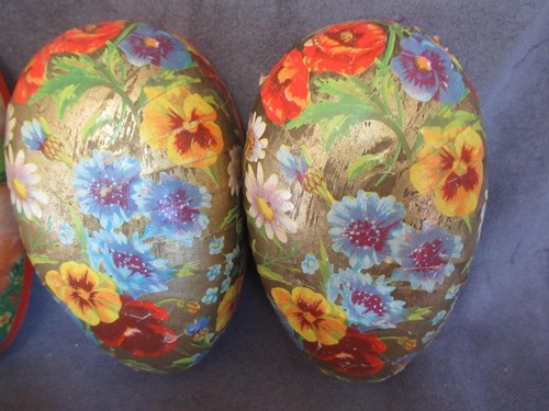 Vintage Germany Paper Mache 4 Nesting Easter Eggs Ducks Bunny Pansy dl - Picture 4 of 9