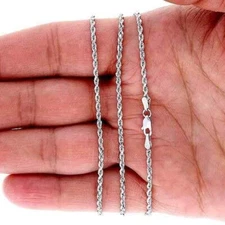 10K Solid White Gold 2mm Diamond Cut Rope Chain Necklace 16"-26"