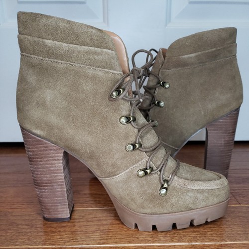 Report Signature 8.5 Poe Ankle Lug Sole Boot Heel Brown Tan Suede Lace Up NEW - Picture 8 of 12