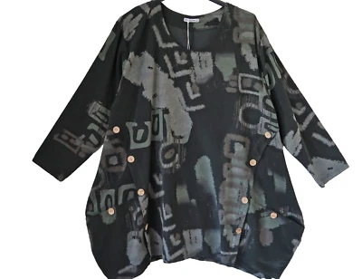 MOONSHINE new Tunika Long-Shirt Bluse Babycord 48-50 (2) +Druck +Taschen schwarz - Bild 1 von 4