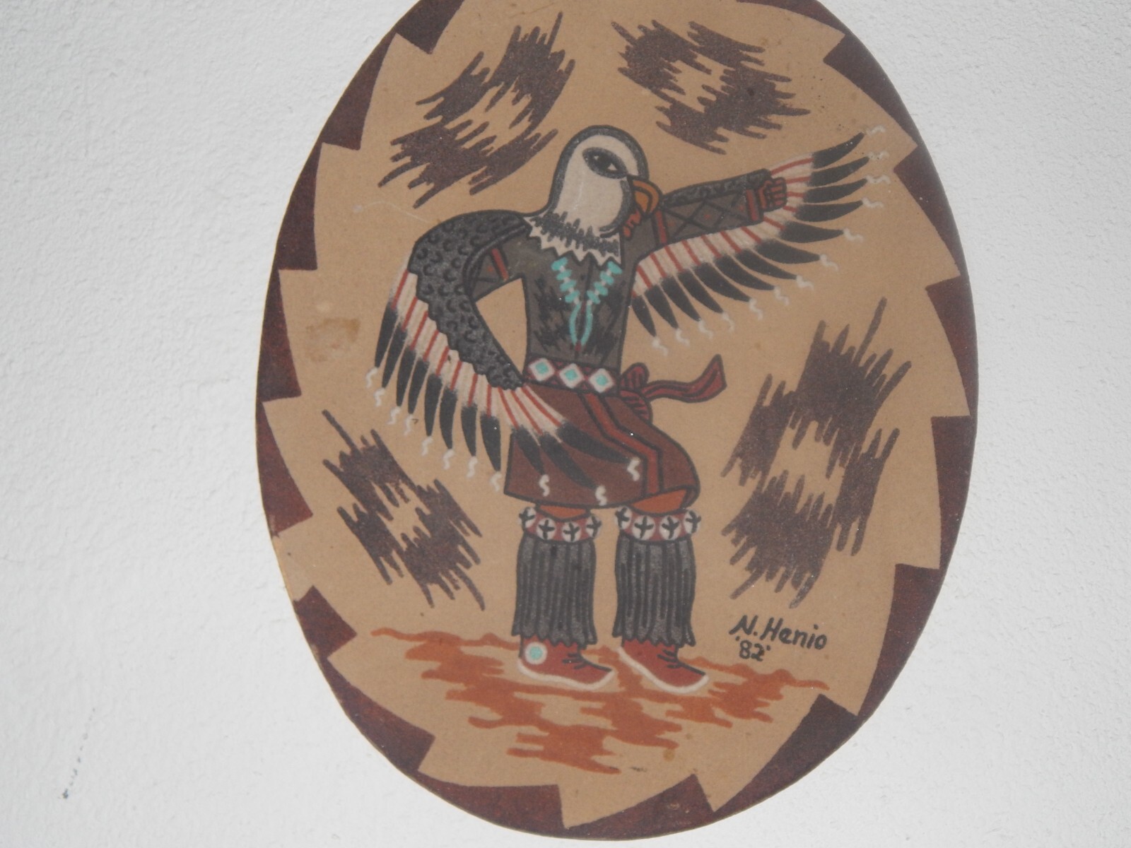 VINTAGE 1982 Navajo Sandpainting by Nora Henio (DANCING EAGLE) SIGNED