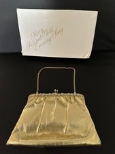 Vintage Avon Polished Gold Evening Bag/Clutch Purse Gold Colored Chain Stones