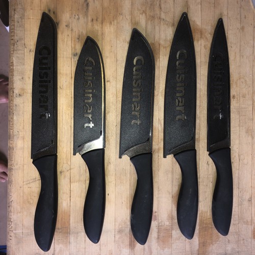 Cuisinart Knife Set of 5 w/ Covers 502355 Black 40152 Butcher Serrated