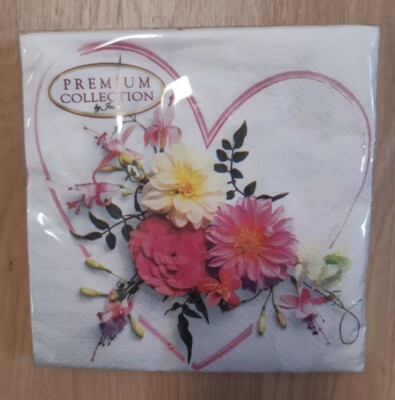 * Servietten Premium 20er 33x33cm 3 - lagig /  Blumen im Herz