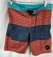 RVCA Board Shorts Men Size 30 Classic Non-Stretch Draw string Striped Block Zip