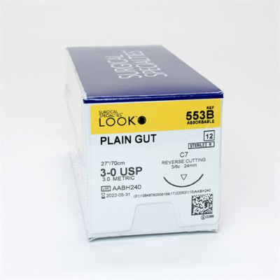 Look X553B Plain Gut Absorbable Sutures 3-0 27'' C7 3/8 Circle 24mm 12/Pk