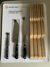 WUSTHOF CLASSIC 4-Piece Prep Knife in-Drawer Set- Santoku + Bread + Pairing NEW
