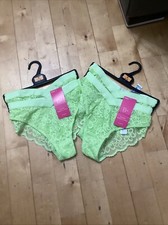 BNWT M&S Boutique 2 X 2 Pack Of Thongs/Knickers Lime Green Lace Size S 8-10