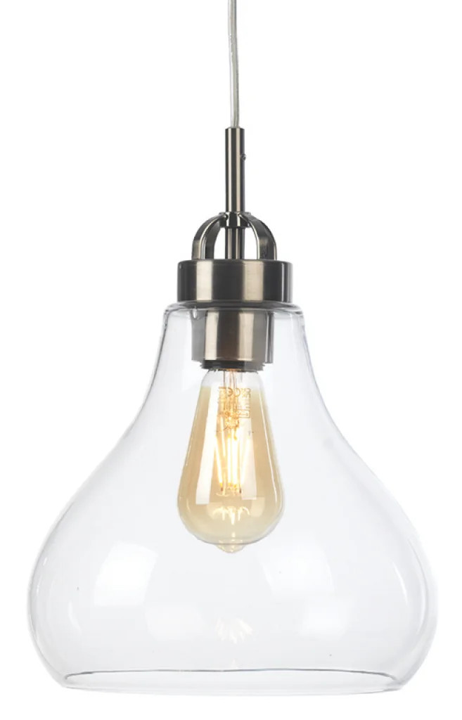Ceiling Light Silver Turua Pendant Antique Chrome Clear Glass 245mm Oaks