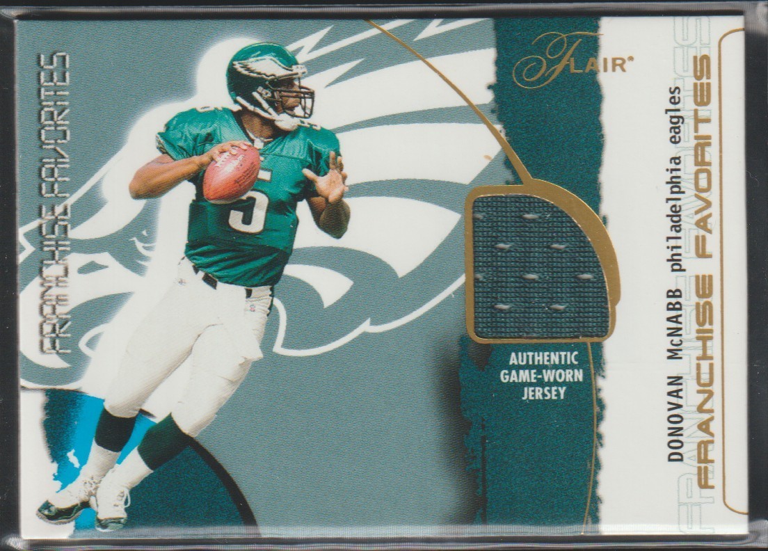 2002 Fleer Flair Donovan McNabb Eagles Game Used Jersey Football Card view 1