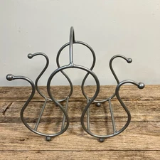 Vintage Wine Rack 3 Bottle Vintage Wine Rack Grey Abstract metal 11" Counter Bar