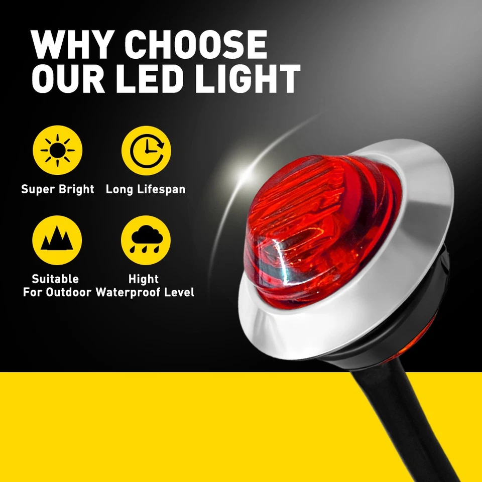 Luz Estroboscópica LED de 3/4" Precaución Flash Advertencia Señal de Giro Lámpara Roja 3 Cables 10 PIEZAS Foto 4 de 4