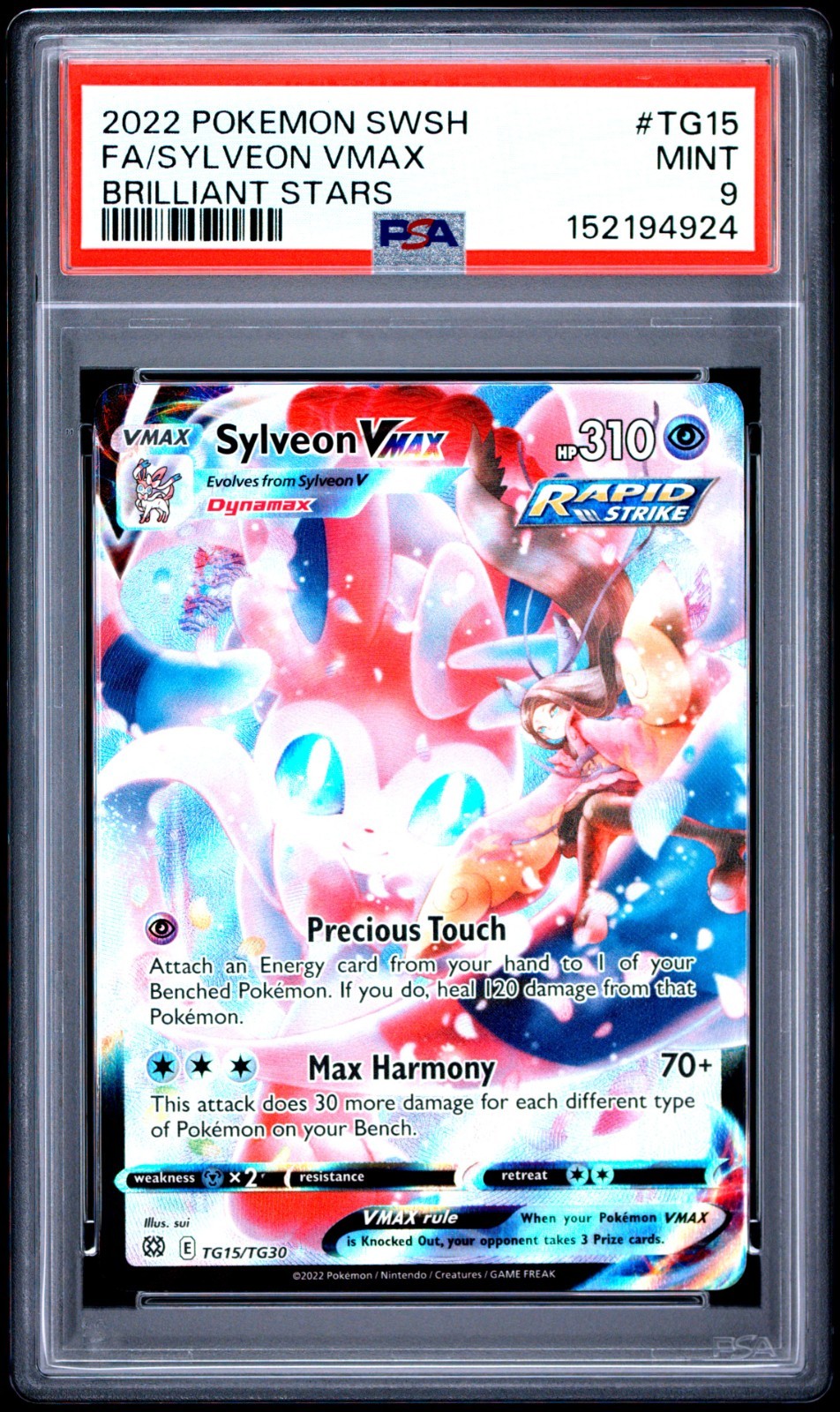 PSA 9 Sylveon VMAX TG15 Pokemon Brilliant Stars Trainer Gallery Full Art 2022