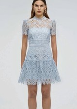 Self-Portrait Size US 6 • Geo Guipure Light Blue Lace A-line Short Sleeve Dress