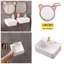 1Set 1:12 Scale Dollhouse Bathroom Sink Mirror Furniture Vintage Bathroom