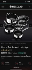 NEW HexClad Hybrid 6-Pc Pot Set W/ Glass Lids Nonstick Cookware