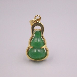 Authentic Gold Plated Simulated Heating Jade Small Gourd Green Jadeite Pendant NEW