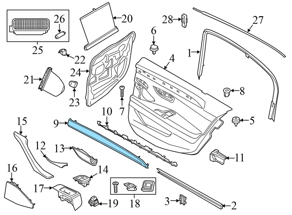 BMW 535D 2014-2016 - Panel puerta trasera derecha embellecedor 7225530 Foto 3 de 4