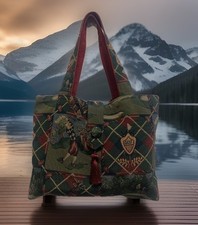 EUC THE BAG LADY Made In USA Tapestry HANDBAG Tote Bag Olive Green Multi Pocket