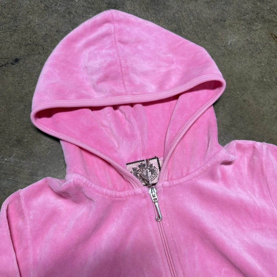 Sudadera con capucha vintage de terciopelo rosa Juicy Couture para mujer Y2K talla S Foto 3 de 4