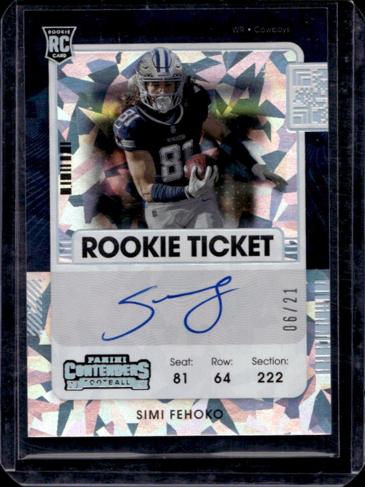 Simi Fehoko Panini Contenders #141 Variation-Autograph-Cracked Ice