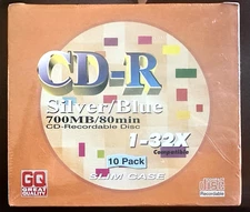 CD-R 700 MB 80 Min CD Recordable Disc 1-32x 10 In Pack Slim Case NIB