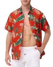 Men Hawaiian Short Sleeves Tropical Vacation Shirt Comfort Tee
