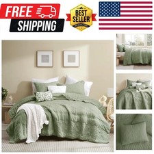 Boho Sage Green Quilt California Cal King Size Bedding Sets with Pillow Sham,...