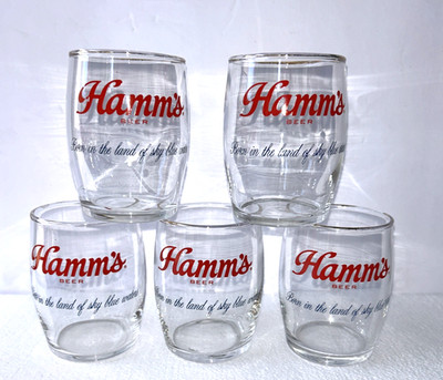Set of 5 Vintage Hamm s Collector Sample Beer Barrel Glass