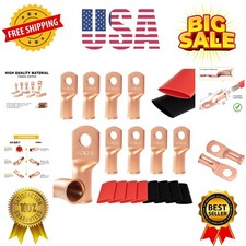 10pcs 2/0 AWG-3/8 M10 Copper Lugs, 00 Guage Battery Ring Terminals, Heavy Dut...