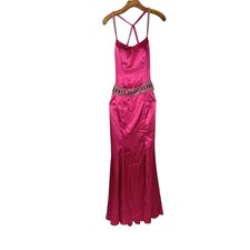 Anna Scott hot pink beaded strappy long formal gown dress 6 banquet prom cruise