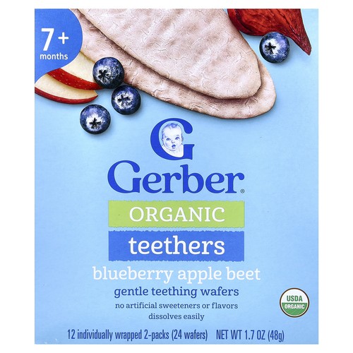 Organic Teethers, Gentle Teething Wafers, 7+ Months, Blueberry Apple Beet, 12