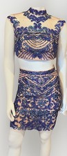Sherri Hill Blue Beaded Sequin Two Piece Mini Dress Set Style 1952 Size 4