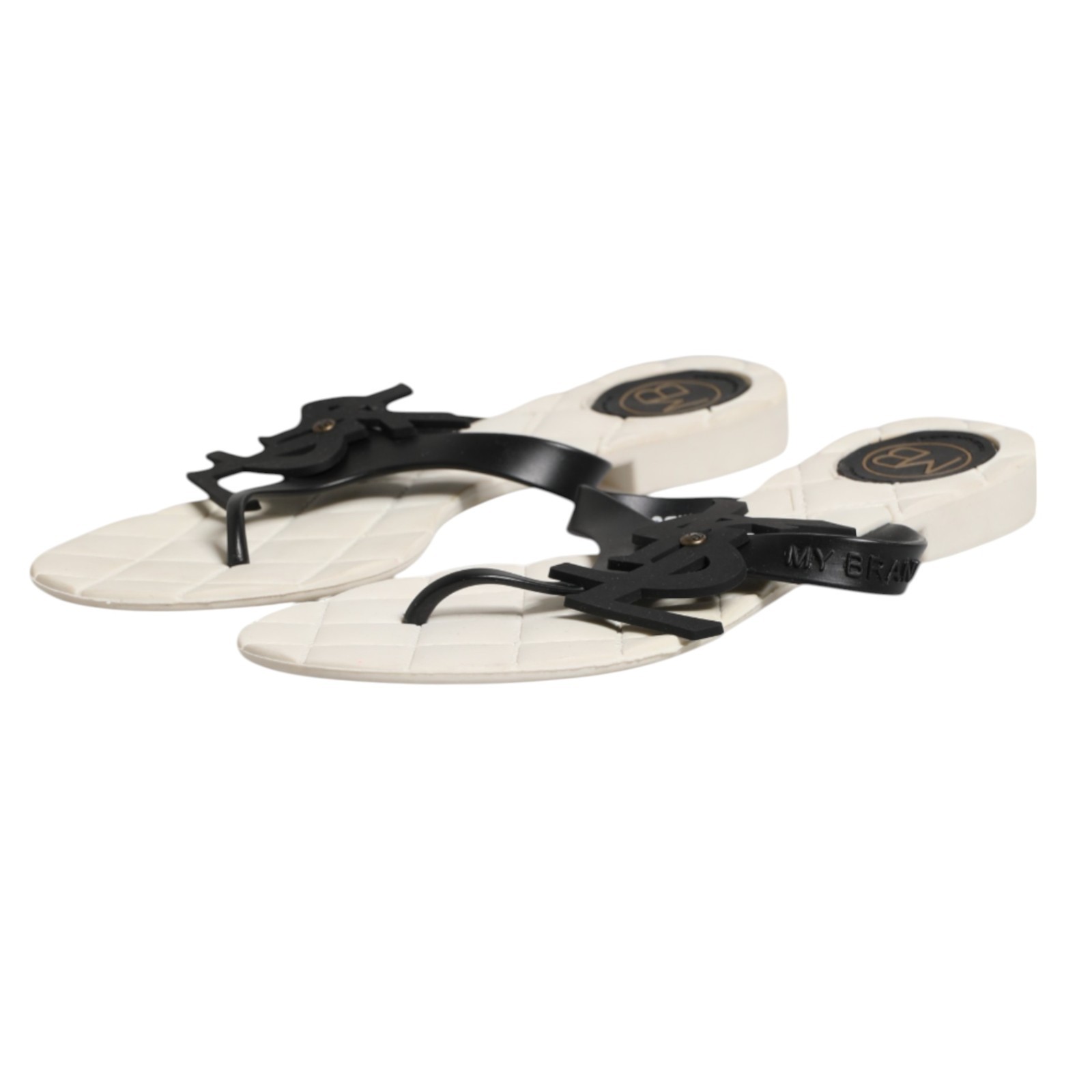 MYBRAND Shoes White Ink Black Rubber Logo Slippers Sandals EU39 / US8.5 100usd