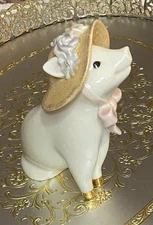 Lenox Pig 24K Gold Accents “Sadie's Sunday Best” Glossy Figurine Flower Bonnet