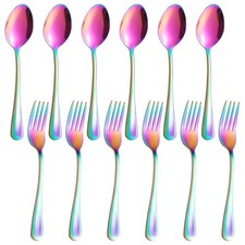 12 Pieces Spoons and Forks Set,Food Grade Stainless Steel Flatware Cutlery Se...