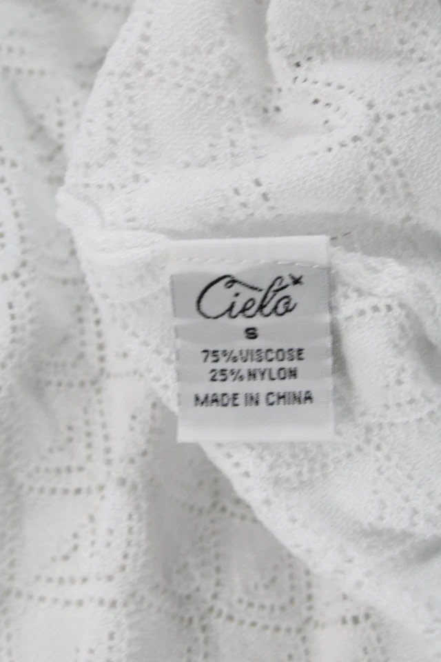 Suéter cárdigan recortado frente abierto tejido Cielo para mujer blanco liso talla S Foto 4 de 4