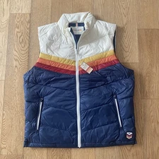 Marine Layer Archive Boreal Puffer Vest Navy Sunset Colorblock Chevron Jacket L