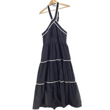 New U Collection Dress Womens 12 Black Halter Tiered Cotton Maxi Pockets 132587