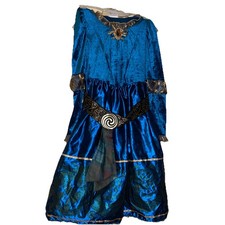Vestido Disney Parks Brave Mérida Niña Manga Larga Mediana Azul Princesa con Cinturón