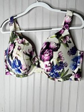 Cacique Bra Womens 42F White Floral Print Lightly Lined Full Coverage Underwire
