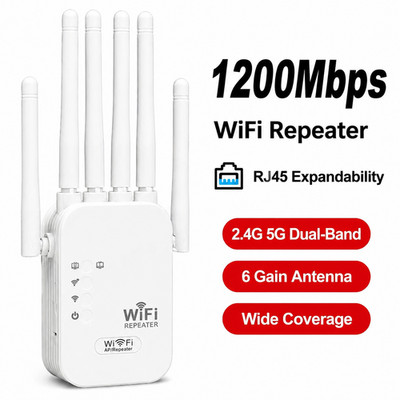 WiFi Extender Signal Booster Repeater Router 1200Mbps Coverage Up To 8500 sq.ft