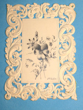 SCUOLA FRANCESE XIX BEL DISEGNO MINIATURA INCHIOSTRO BOUQUET FIORE CANIVET SE...