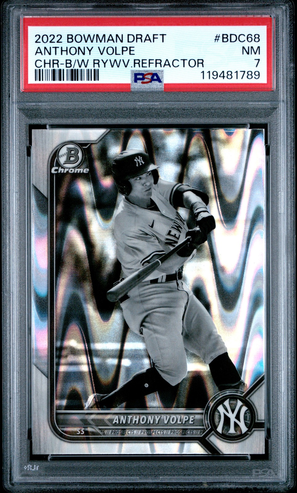 2022 Bowman Draft Chrome-b&w Raywave Refractor #bdc68 Anthony Volpe PSA 7